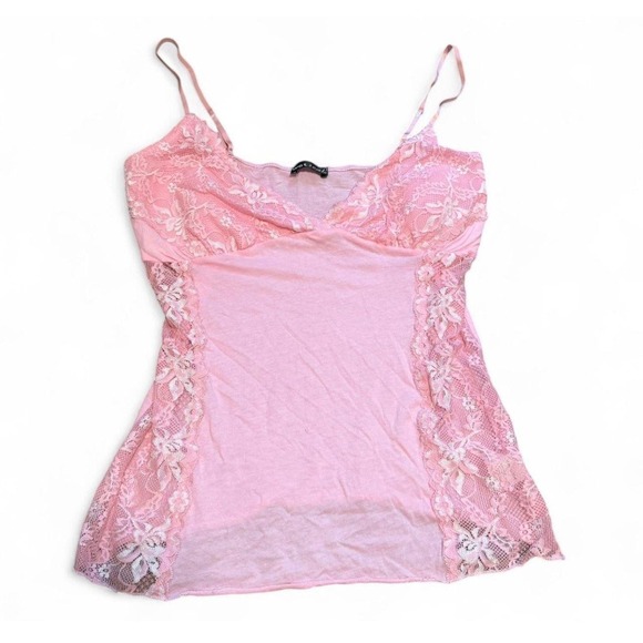 Wet Seal Tops - Wet Seal Pink Lace Cami Tank Top Y2K Made USA Women's Medium Cotton Y2K